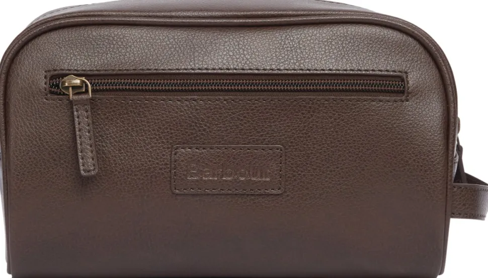 Barbour Leather Washbag Toilettilaukku, Tummanruskea