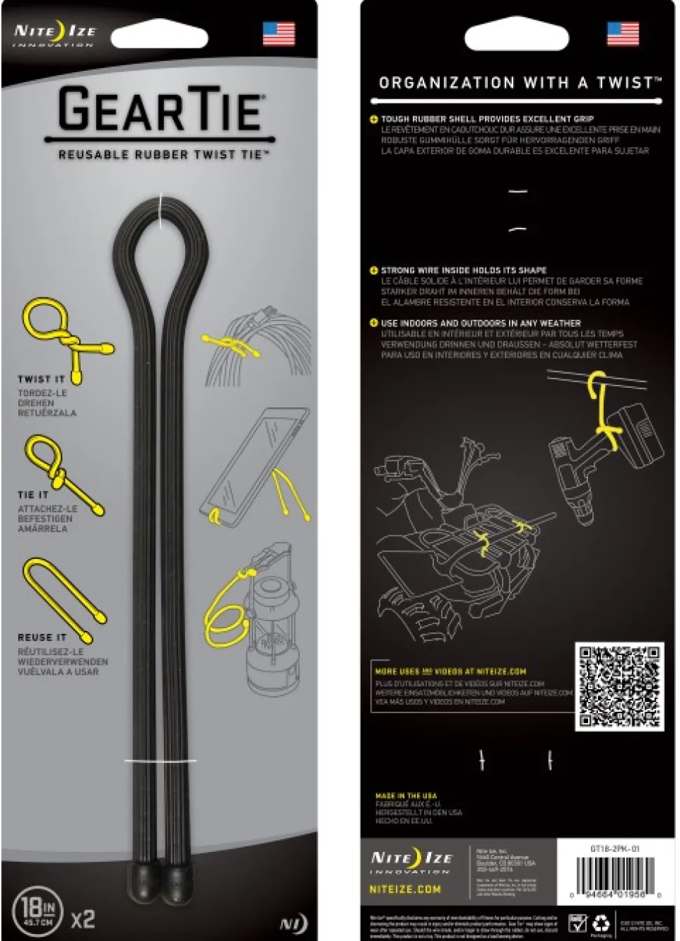 Nite Ize Gear Tie 18-Black 2-Pack
