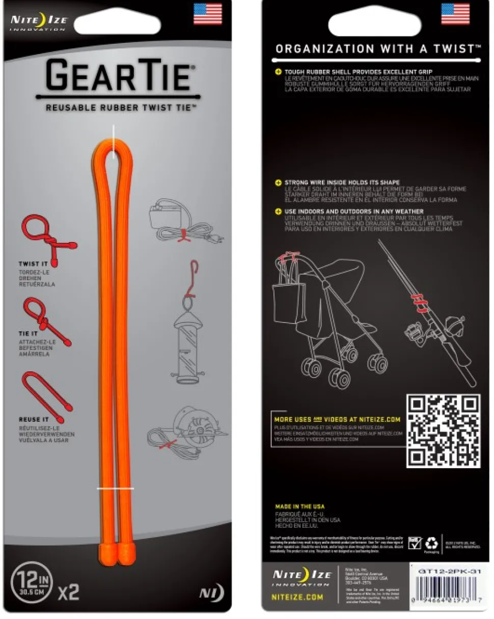 Nite Ize Gear Tie 12-Bright Orange 2-Pack