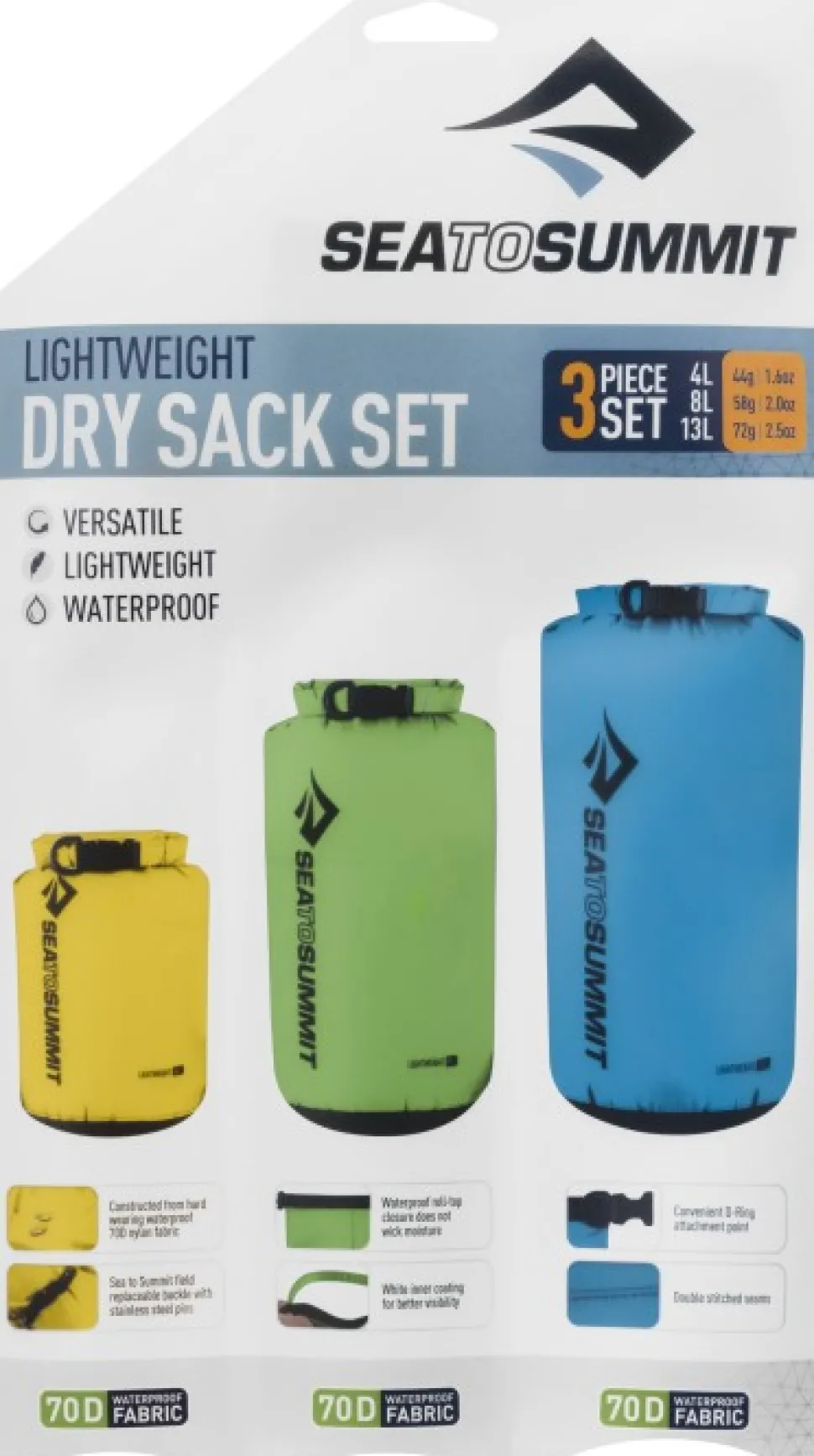 Sea To Summit Dry Sack Lightweight Pakkauspussisetti, 3Kpl (1L, 2L, 4L)